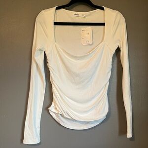 NWT Elodie Sz Large Women’s White Square Neck Cinched Long Sleeve Blouse Ret $25
